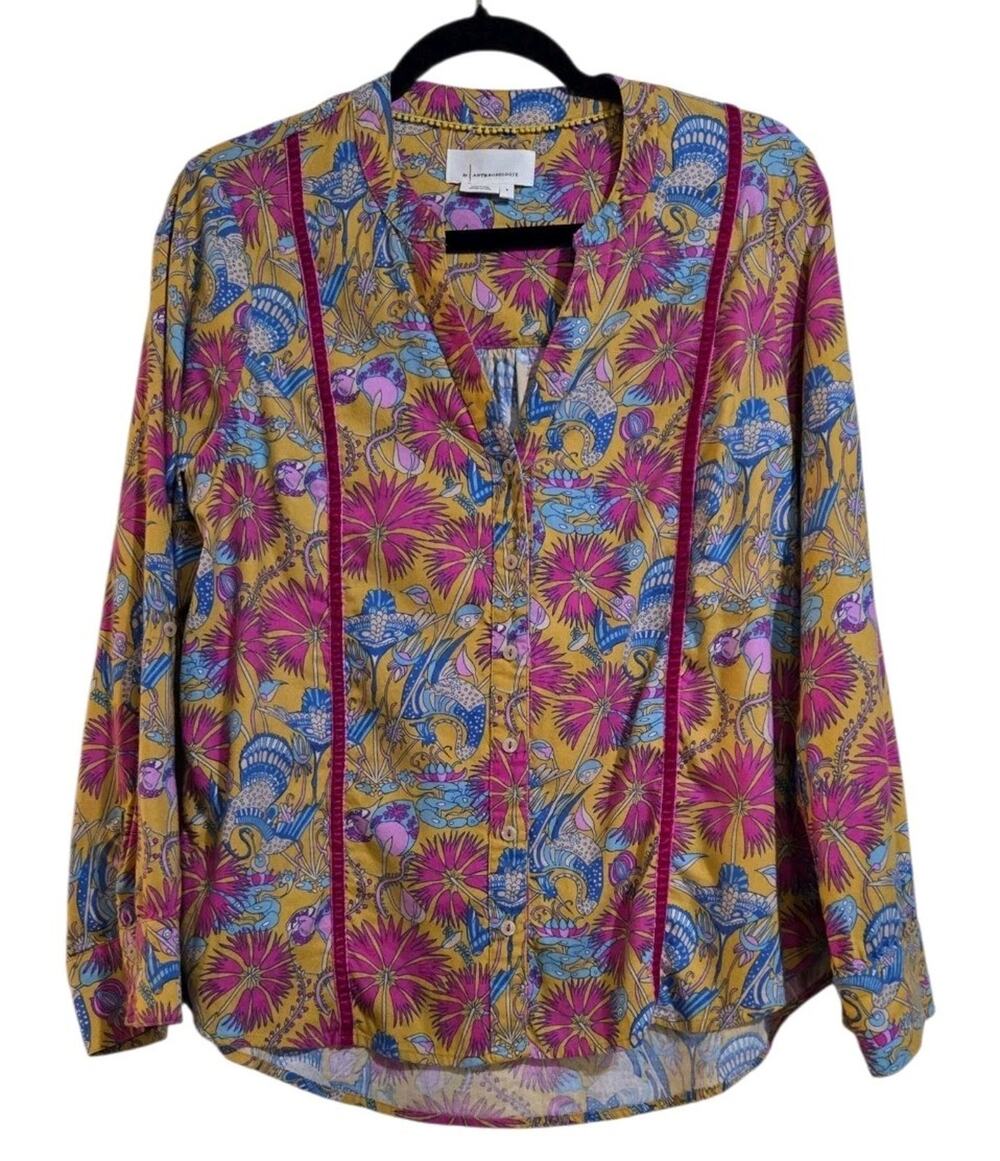 Anthropologie Whimsey Flannel Pajama Sleep Top Womens Floral Paisley Small Soft